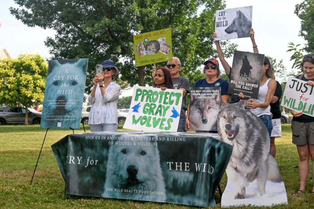 Protestors and Advocates Hold Signs at A Cry for the Wild Event